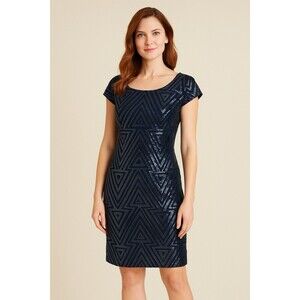 Eliza J Women's 4 Blue Dress Velvet Holiday Sequin Lined Formal Party Cocktail